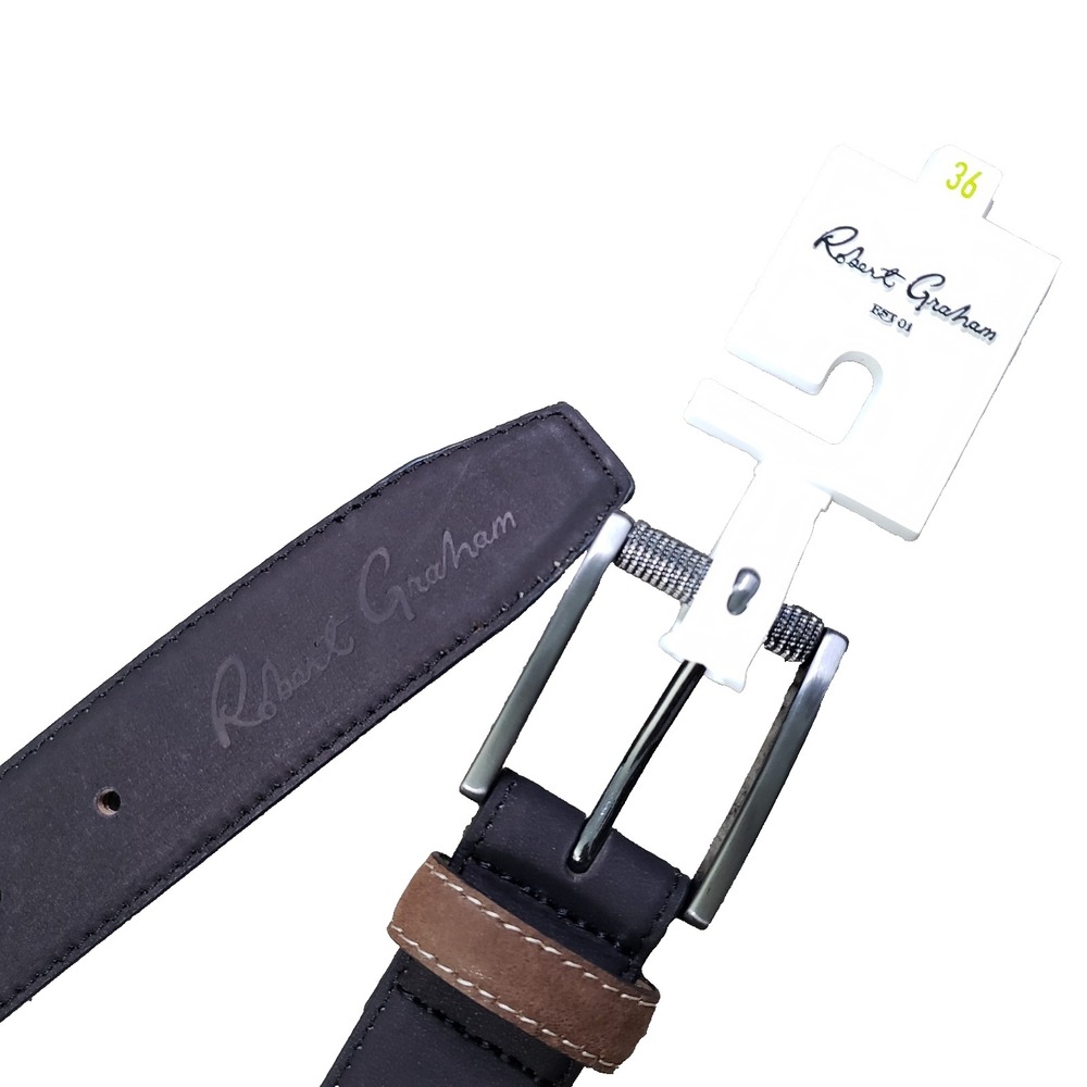 NEW ROBERT GRAHAM Mens Belt Size 36 Signature Ripaso Rich Black Leather‎